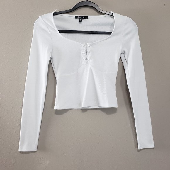 Mixed Threads Tops - Mixed Threads LA White Ribbed Corset Design Lacey Rose Crop Top XS